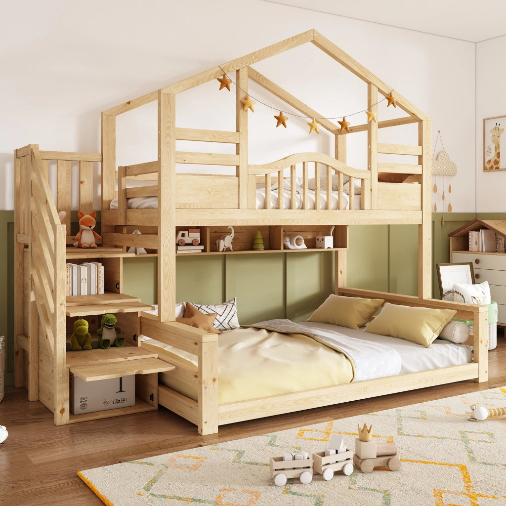 LETTO a castello con scaletta-armadio 90x200/140x200 cm Legno Naturale