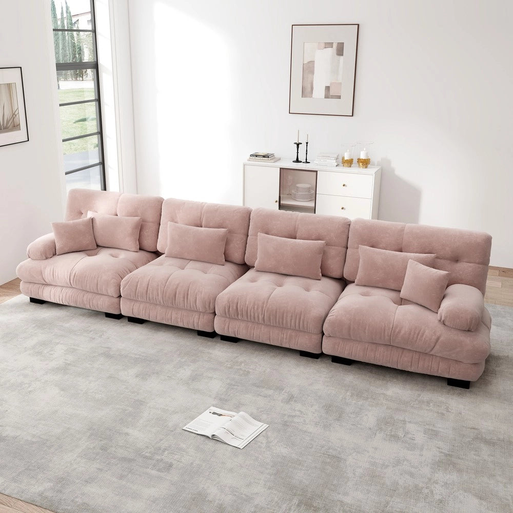 Divano letto angolare 4 posti ¨C Minimal ¨C Rosa in tessuto chenille