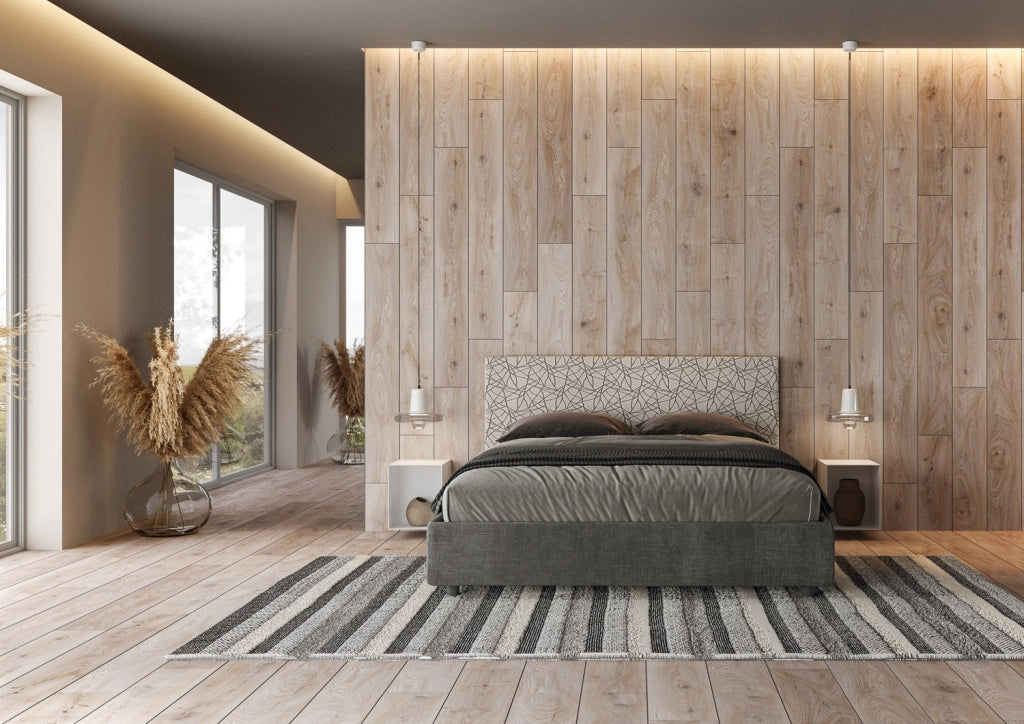 Letto matrimoniale senza rete imbottito 160x210 tessuto Era 2 grigio Arla