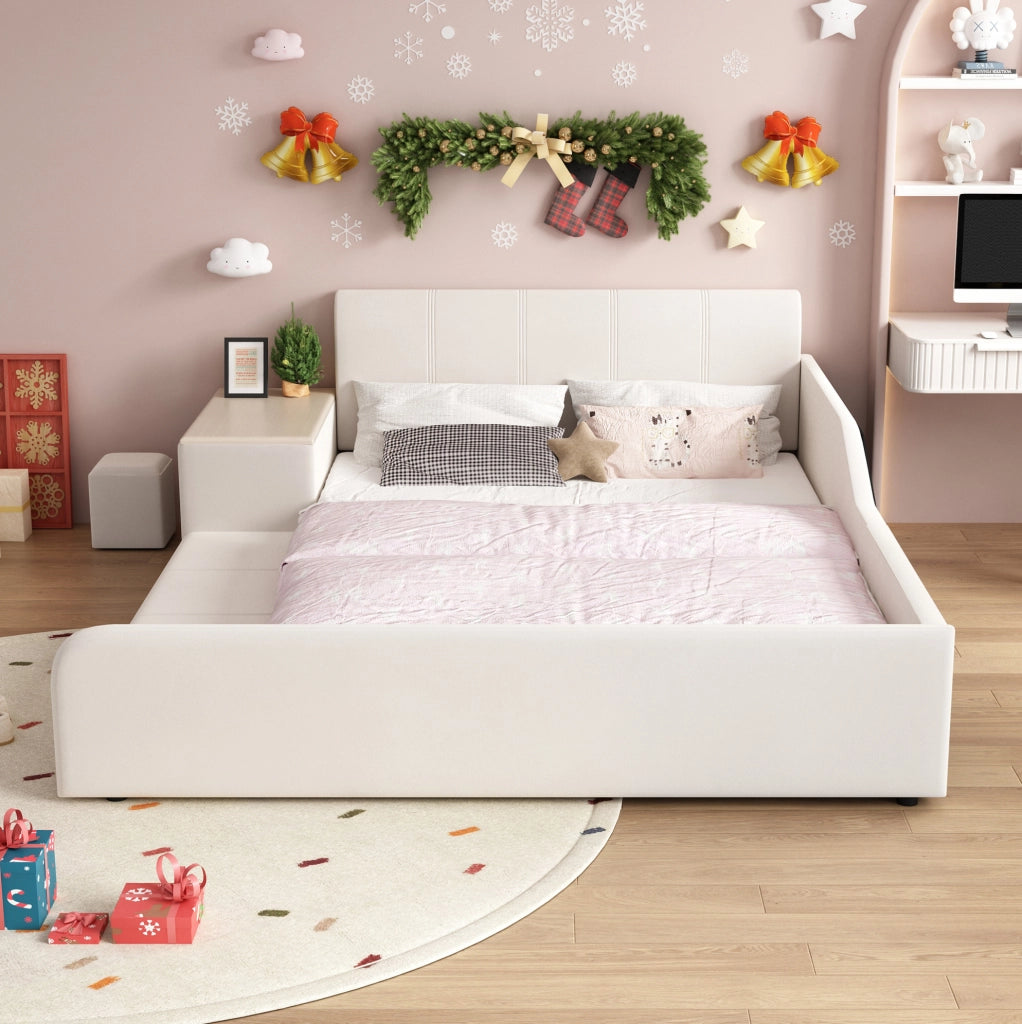 Letto imbottito per bambini con scrivania, sgabello e ripiano