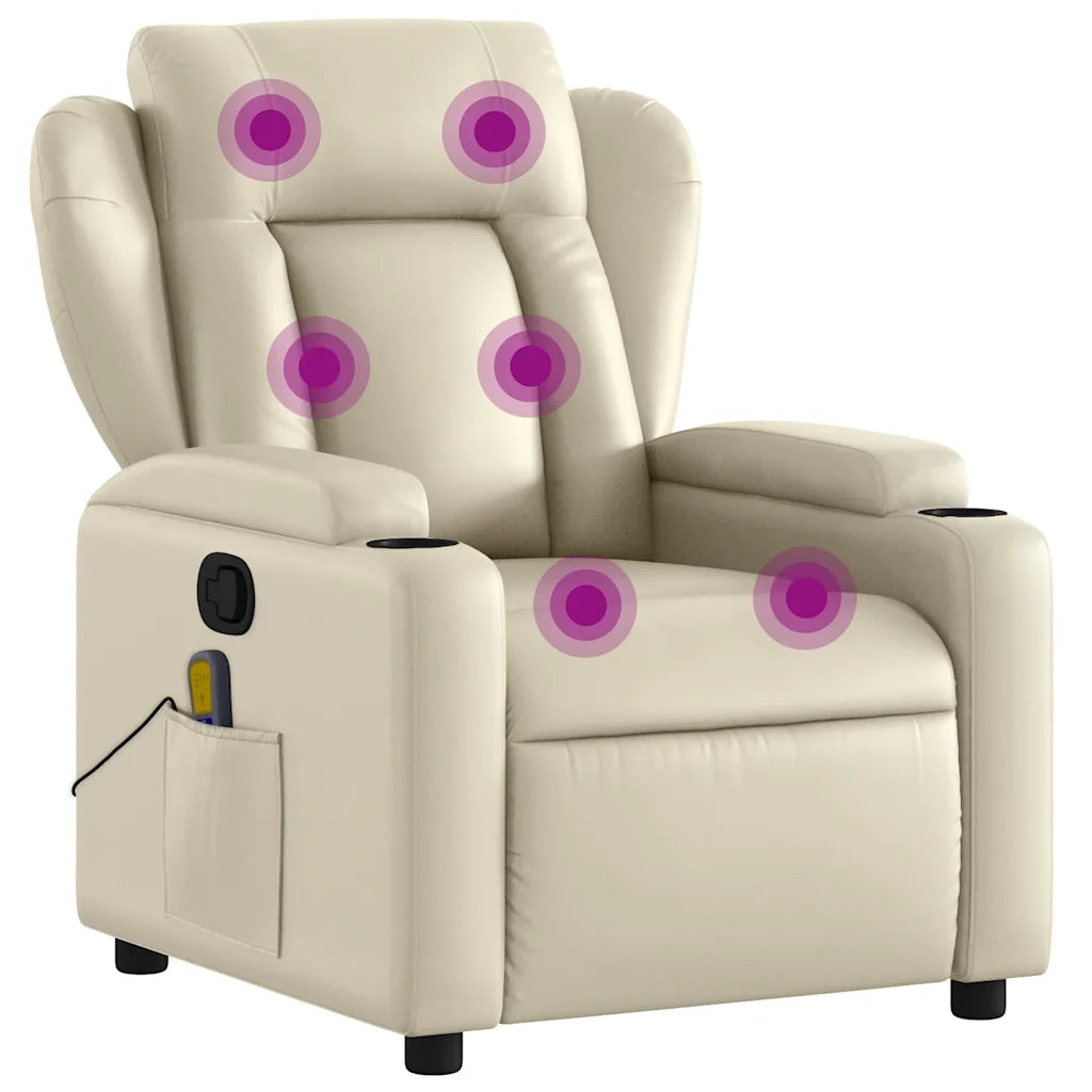 Divano Sedia-Poltrona reclinabile massaggiante in Similpelle Crema 658412