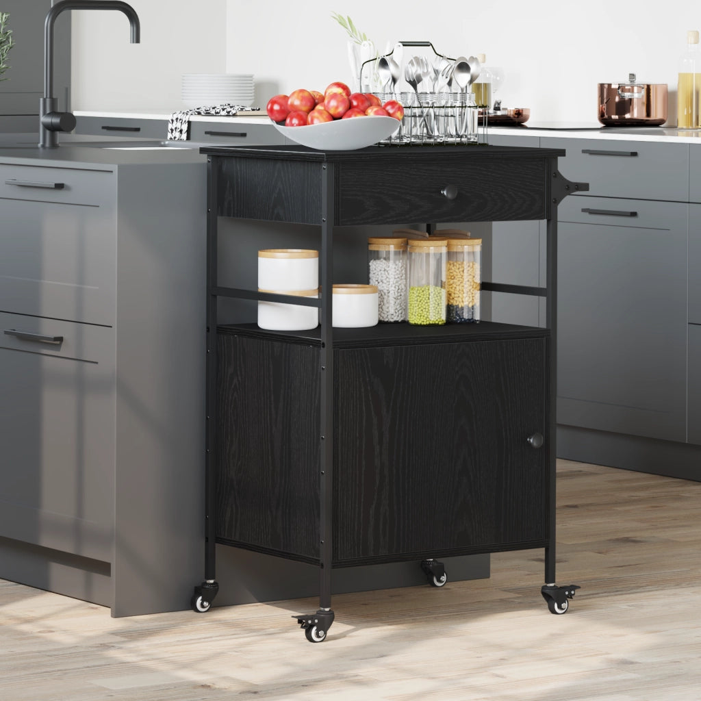 Carrello da Cucina Rovere Nero 56x43x89,5 cm Legno Ingegnerizzato