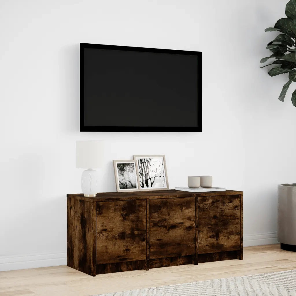 Mobile Porta TV con LED Rovere Fumo 97x34x40 cm in Truciolato
