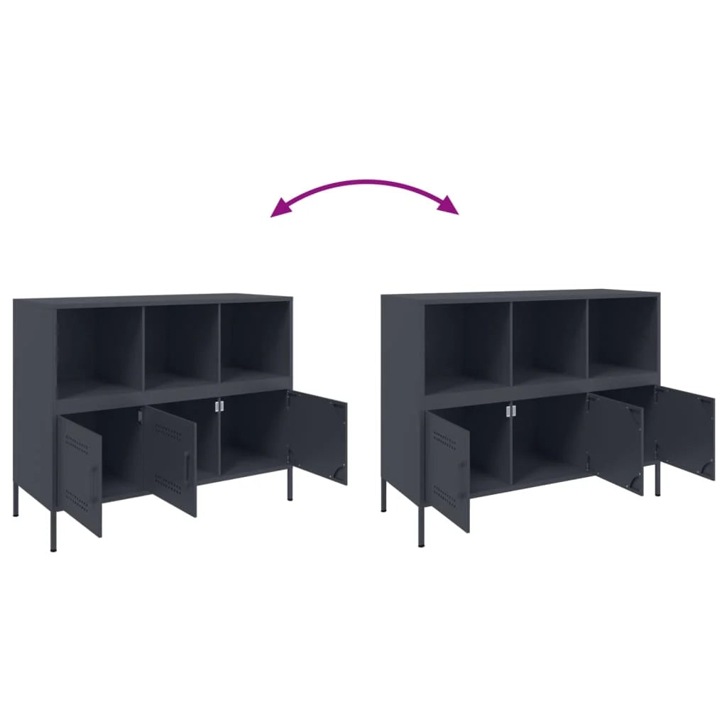 Credenza cassettiera armadio mobile contenitore organizer per cucina soggiorno salotto 100,5 x 39 x 79 cm acciaio antracite 02_0029687