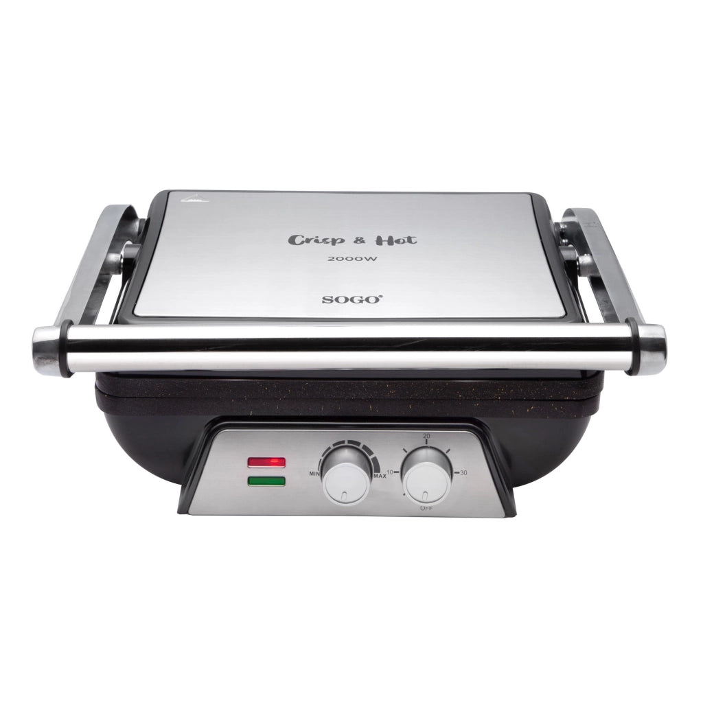 Piastra elettrica per panini e toast, 4 porzioni apertura 180°, piastre antiaderenti pietra 2000W, timer 30 minuti - SOGO