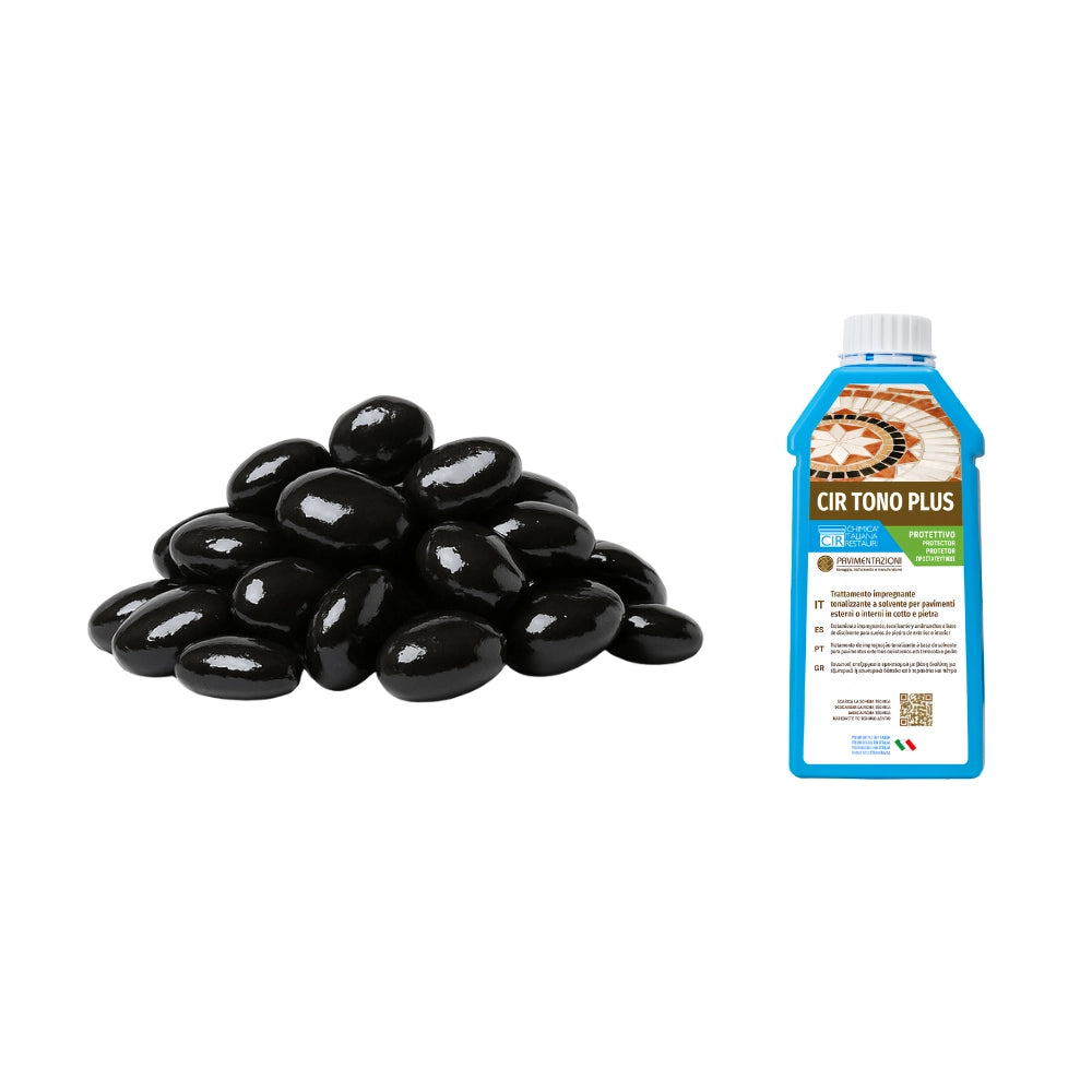 Ciottoli nero ebano effetto bagnato brillante con cir tono plus protettivo *** misura 40/60, formato 25 kg + 1 l, con...