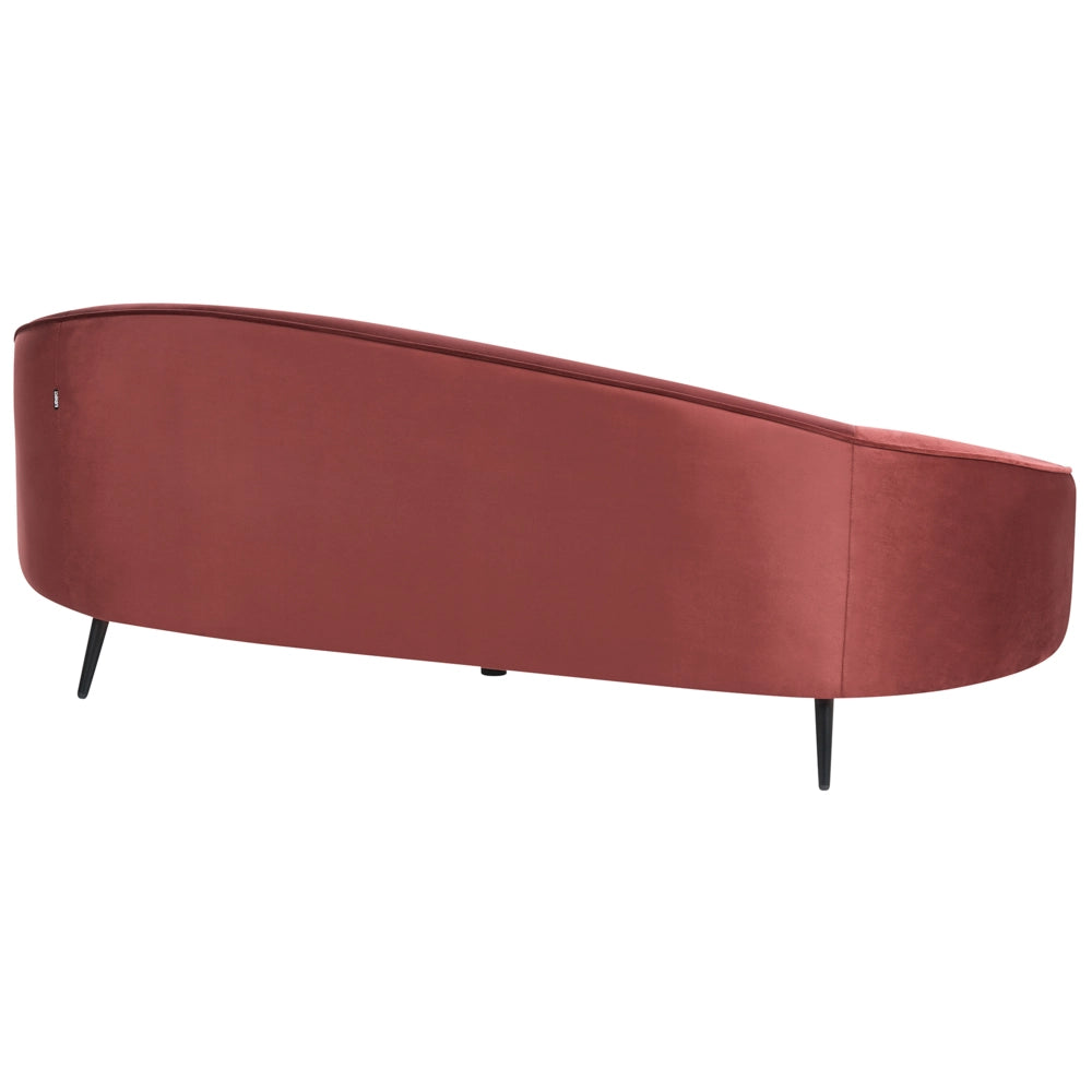 Divano tessuto bouclè rosso glamour curvo in stile retrò a 3 posti con gambe metallo dorato