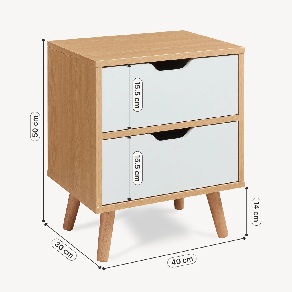 Comodino Bordkak con 2 Cassetti 50 x 40 x 30 cm - Effetto Rovere / Bianco [en.casa]