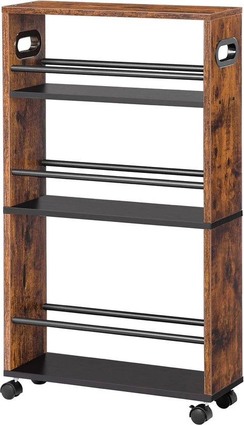 Carrello da cucina con 3 piani su ruote - Carrello di stoccaggio per cucina o bagno - Carrello da cucina vintage marrone scuro