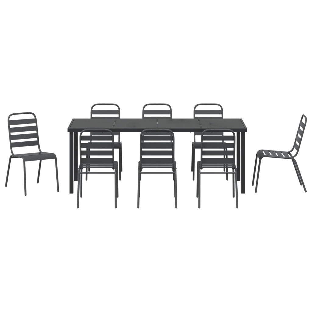 Set da Pranzo da Giardino da 9 Pezzi Grigio Scuro Acciaio