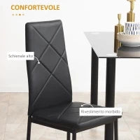 Set di 4 Sedie da Pranzo con Schienale Alto in Finta Pelle e Acciaio, 41x50x97cm, Nero