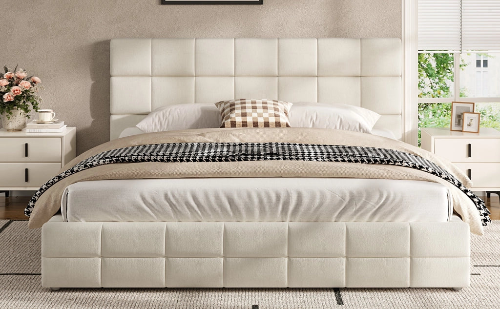 Letto matrimoniale 180x200, letto imbottito in velluto colore beige