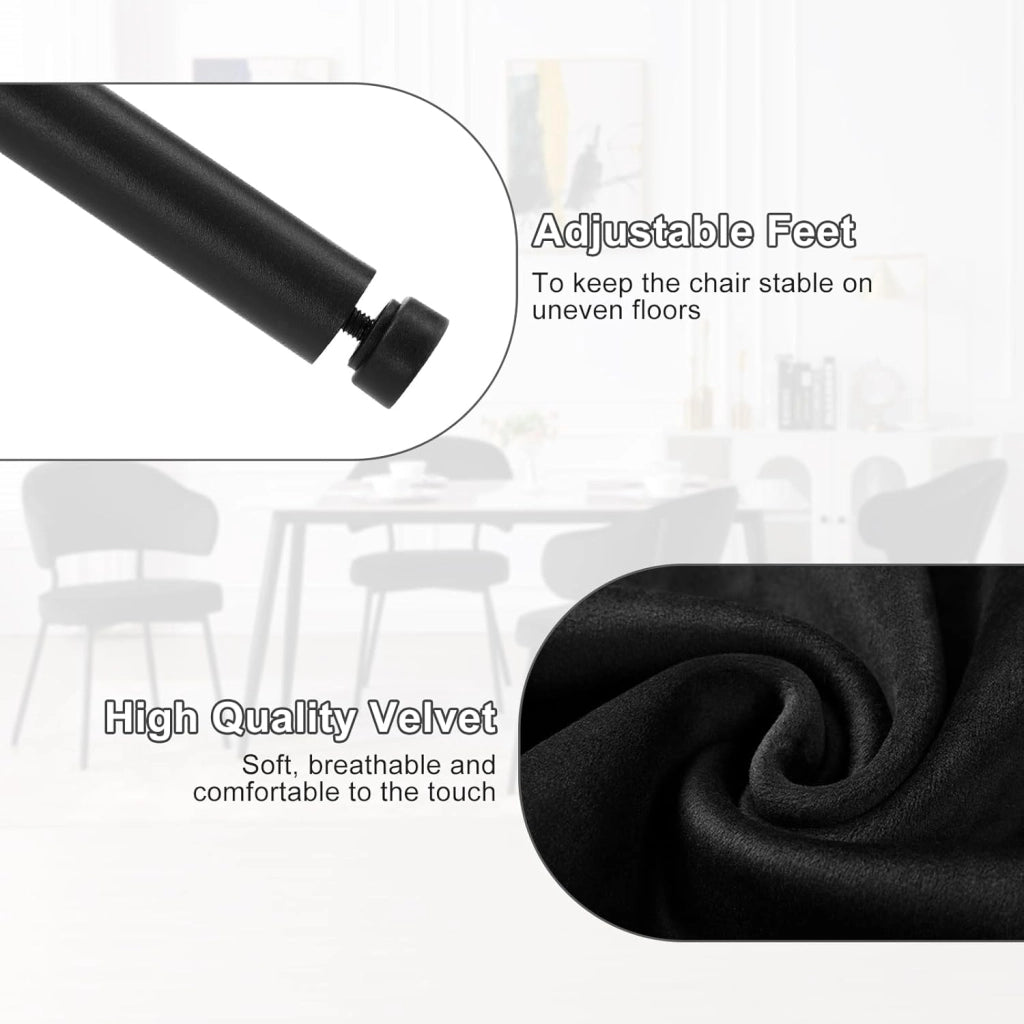 Set di 6 Sedie per Sala da Pranzo, Sedie da Cucina con Schienale, Sedie Imbottite e Rivestite in Velluto con Gambe Metalliche, Sedie Moderne per Camera da Letto, Soggiorno, Nero, BH389sz-6