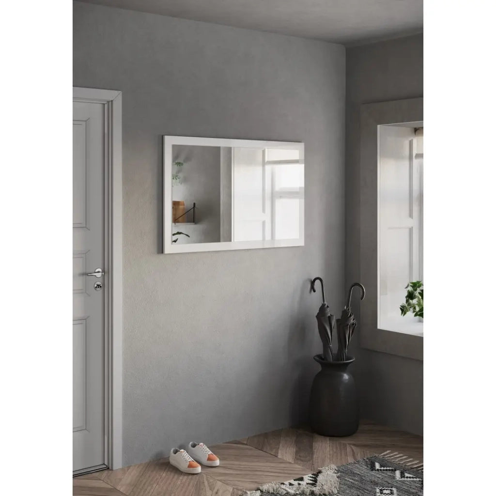 Specchio d'ingresso design, 110x68 cm, collezione KEY, cornice bianca lucida laccata