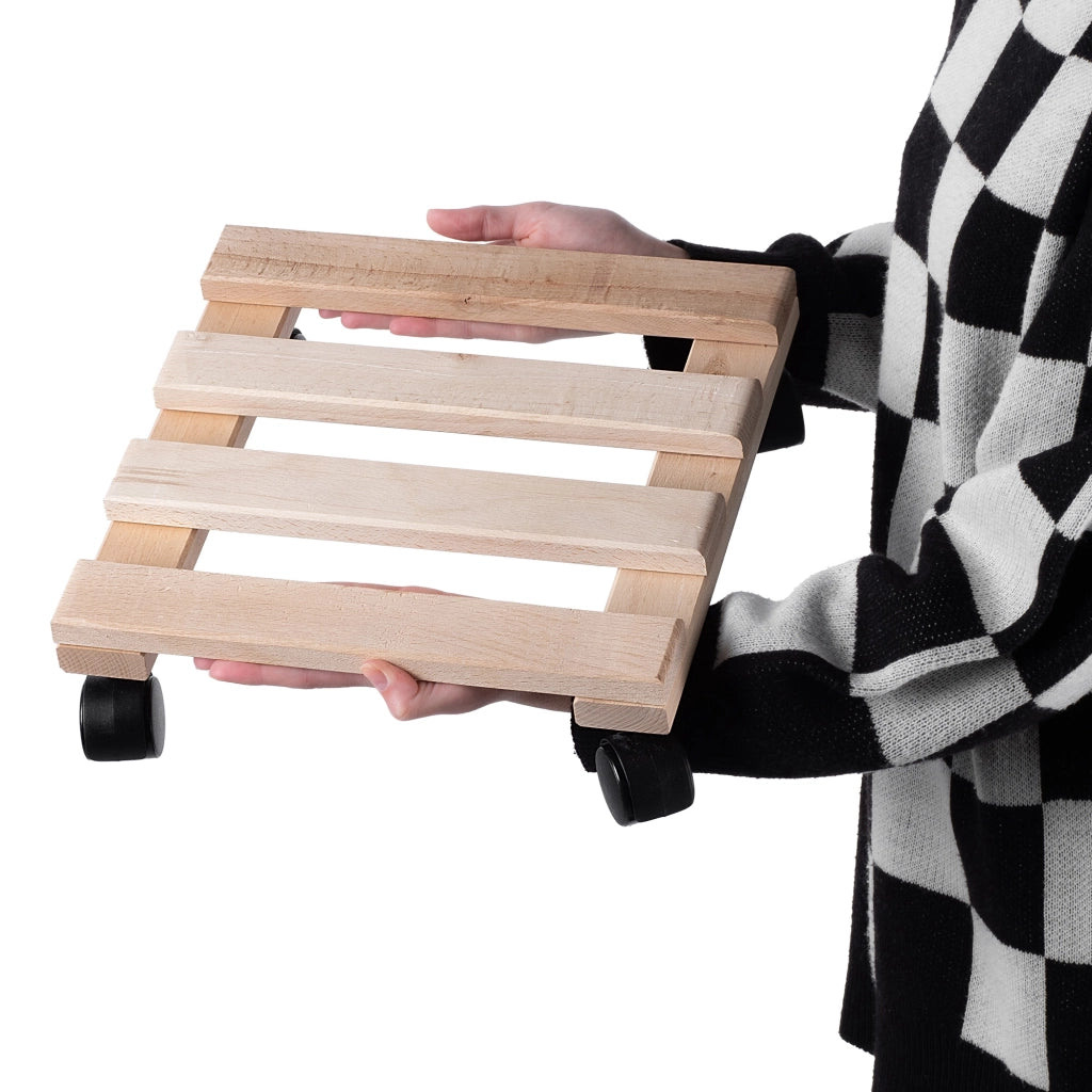 Supporto per vaso da fiori KADAX, fioriera in legno su ruote, piattaforma quadrata 30 cm