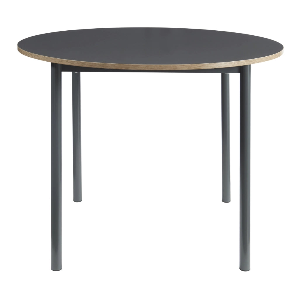 Set da Pranzo Lindesberg Tavolo Ø100 cm Grigio e 4 Sedie Tessuto Marrone Chiaro [en.casa]