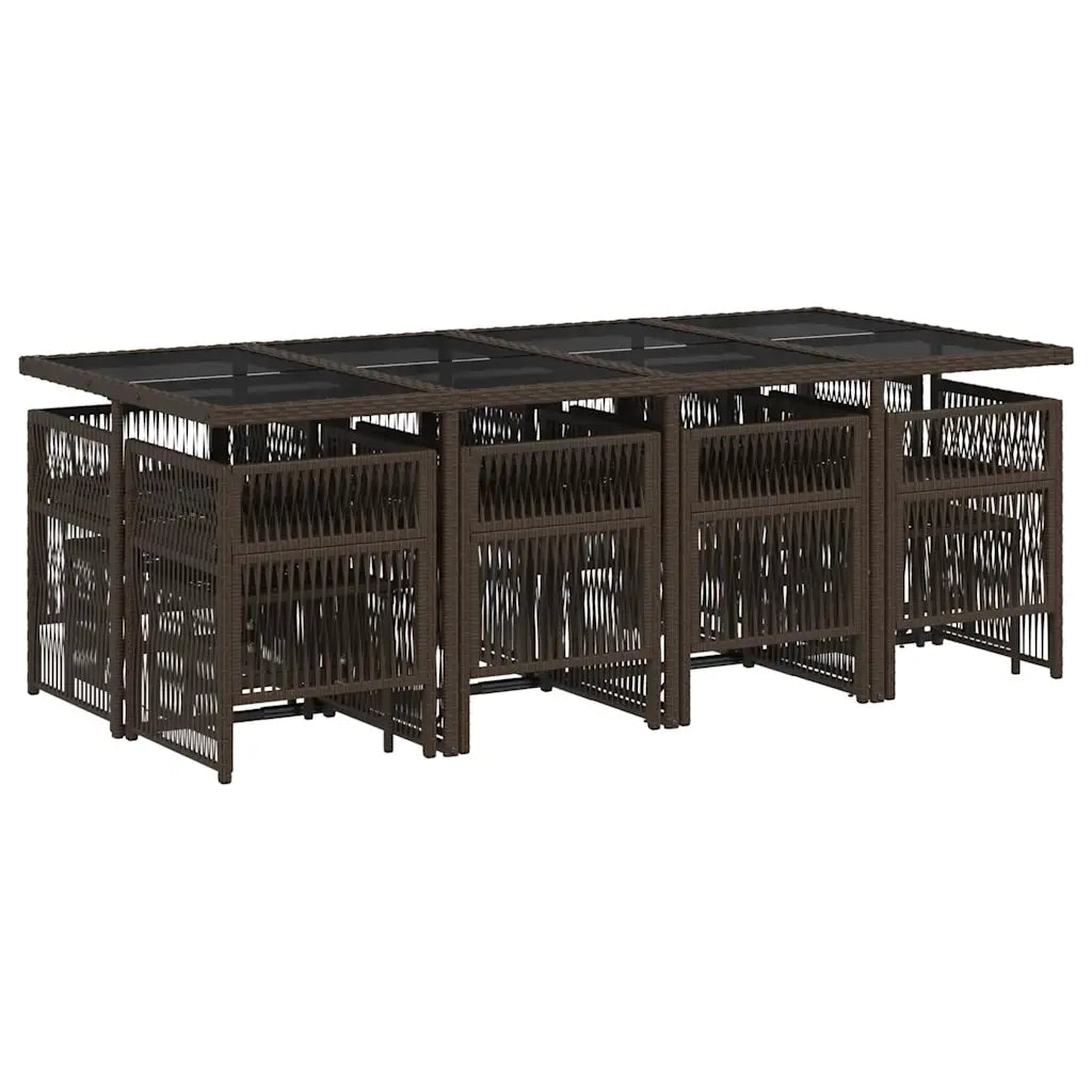Set da Pranzo da Giardino 13pz con Cuscini Marrone Polyrattan 3210981