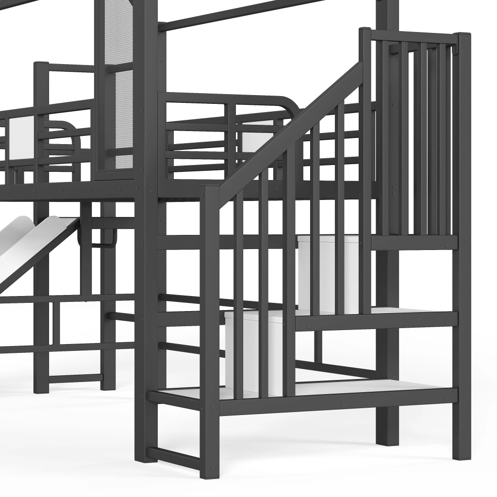 Letto a soppalco a casetta 90 x 200 cm in metallo nero con scivolo e LED