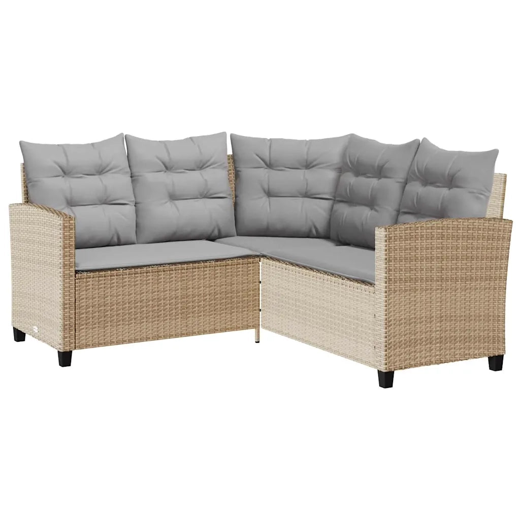 Divano da Giardino con Tavolo e Cuscini a L-Sofa da Giardino-Divano da esterno Beige in Polyrattan 763489