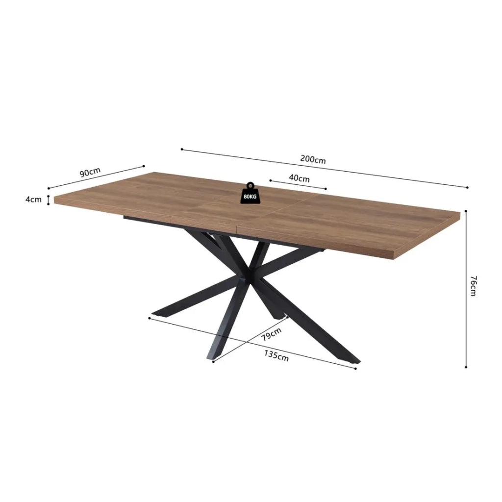 Tavolo estensibile KALVANO – 160 a 200 cm – Rovere scuro – Piano 40 mm – Design contemporaneo