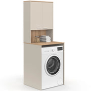 IDMarket - Piano lavatrice WALLIS con armadio in legno beige e faggio