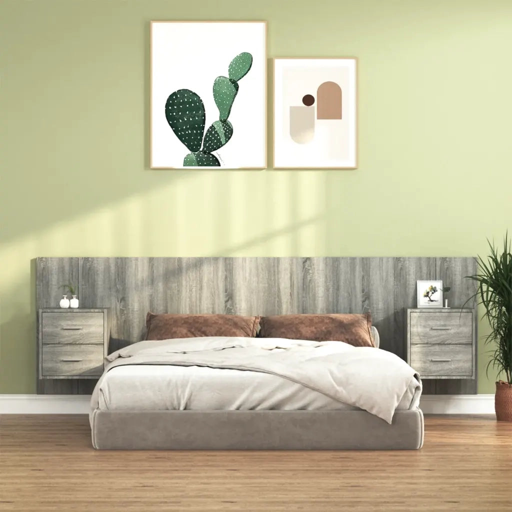 Testiera Letto con Comodini-Testiera con Contenitore in Legno Multistrato Grigio Sonoma 812394