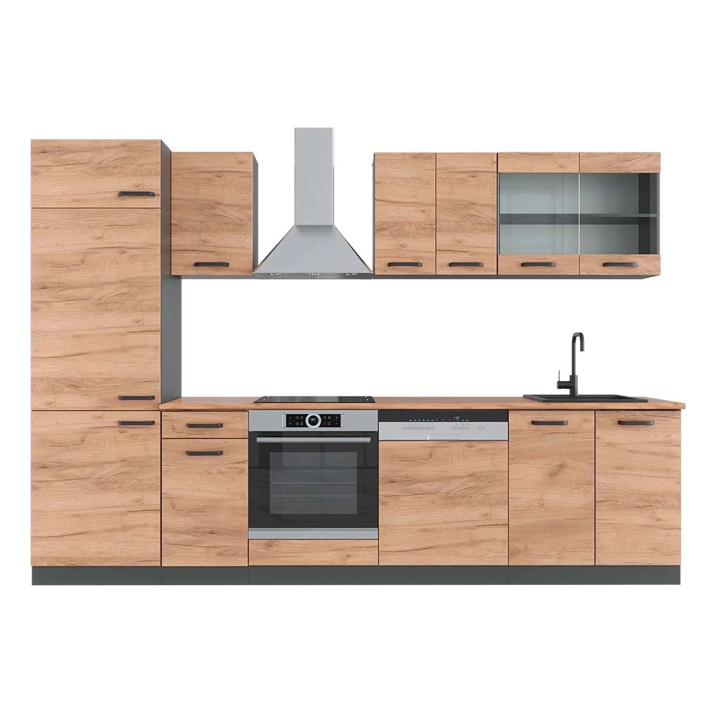 Cucina componibile R-Line Rovere dorato/Antracite 300 cm, PL Rovere Vicco