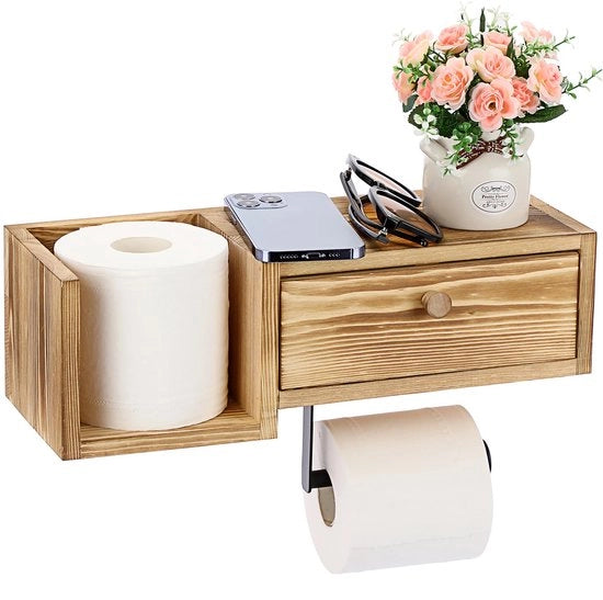 Houder per rotoli di carta igienica in lega con pannelli e cassetto, contenitore per la carta igienica con cassetto, dispensatore di carta igienica con scarico, contenitore per l'organizzazione, organizzatore per la bagno