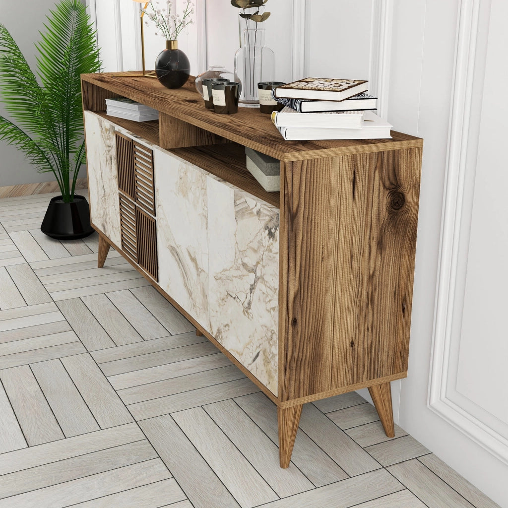 Console in legno "Milano" - 35 x 160 x 78 cm - Noyer, Marbre Blanc