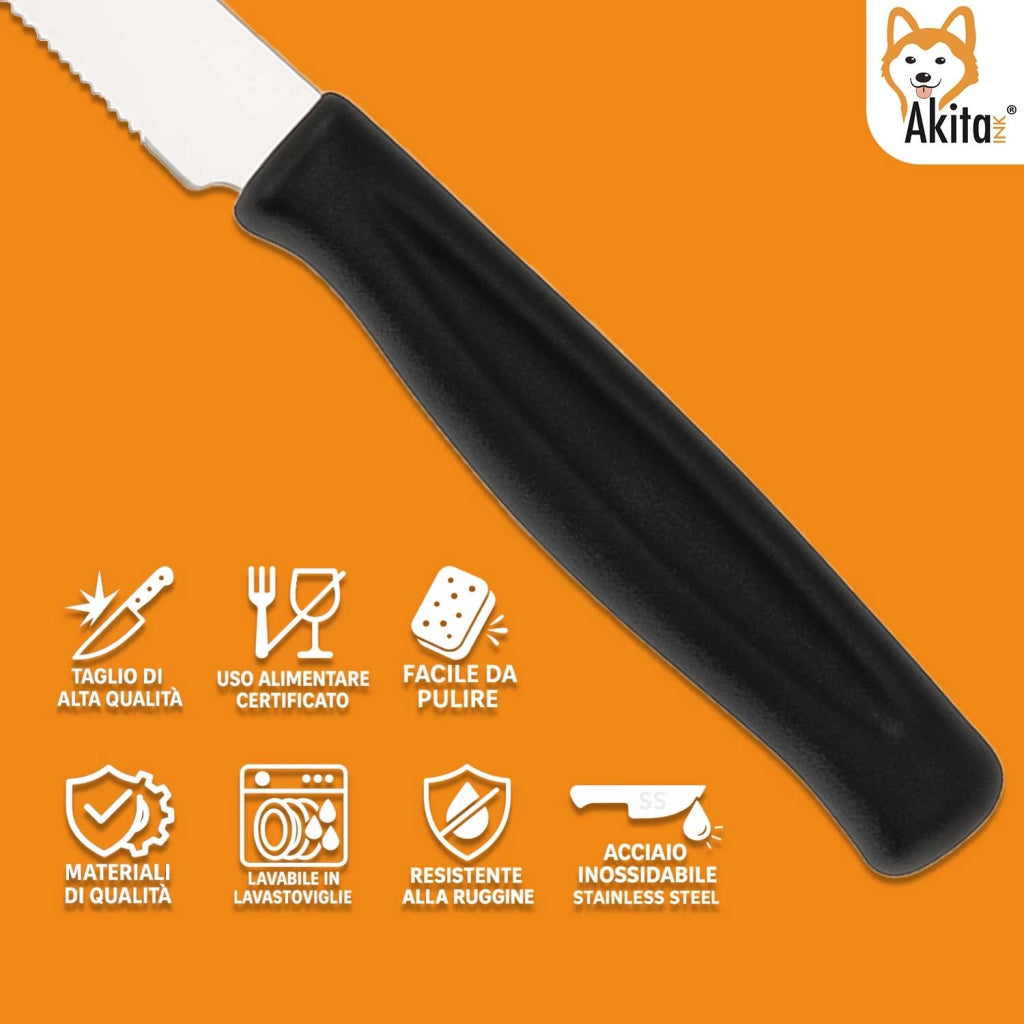 Akitaink Set 6 Coltelli da Tavola con Lama Dentata