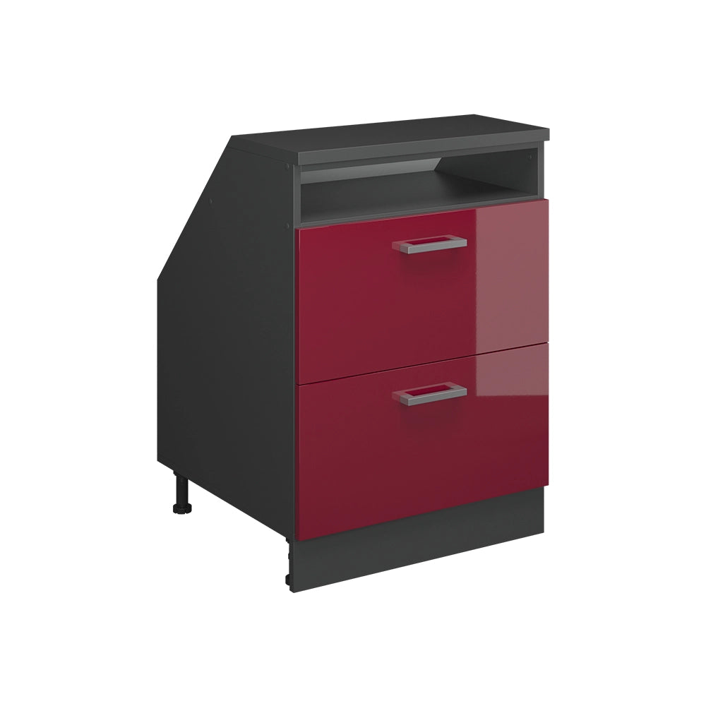Mobile sottotetto Rion Rosso lucido/Antracite 60 x 83.8 cm con 2 cassetti, carcassa 60 cm profondità Vicco