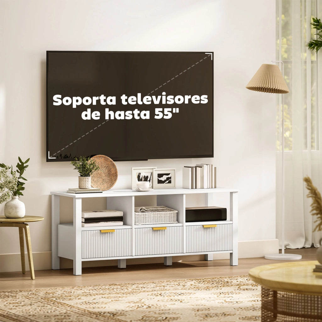 Mobile TV Moderno con 3 Cassetti e 3 Ripiani Aperti per Televisione 43-55 Pollici ¨C zephmum ¨C Bianco 120x39.5x50 cm