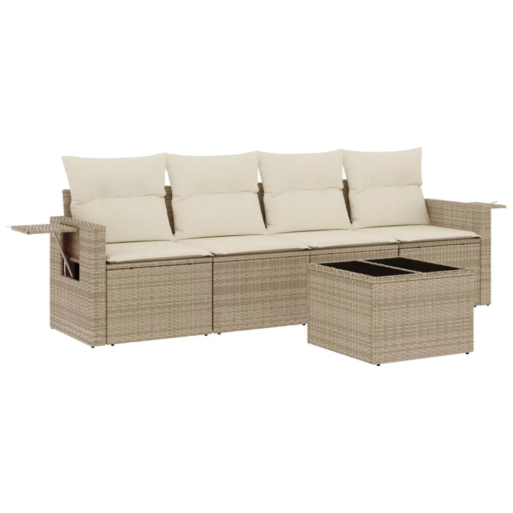 Set Divano da Giardino 5 pz con Cuscini Beige in Polyrattan 3252225
