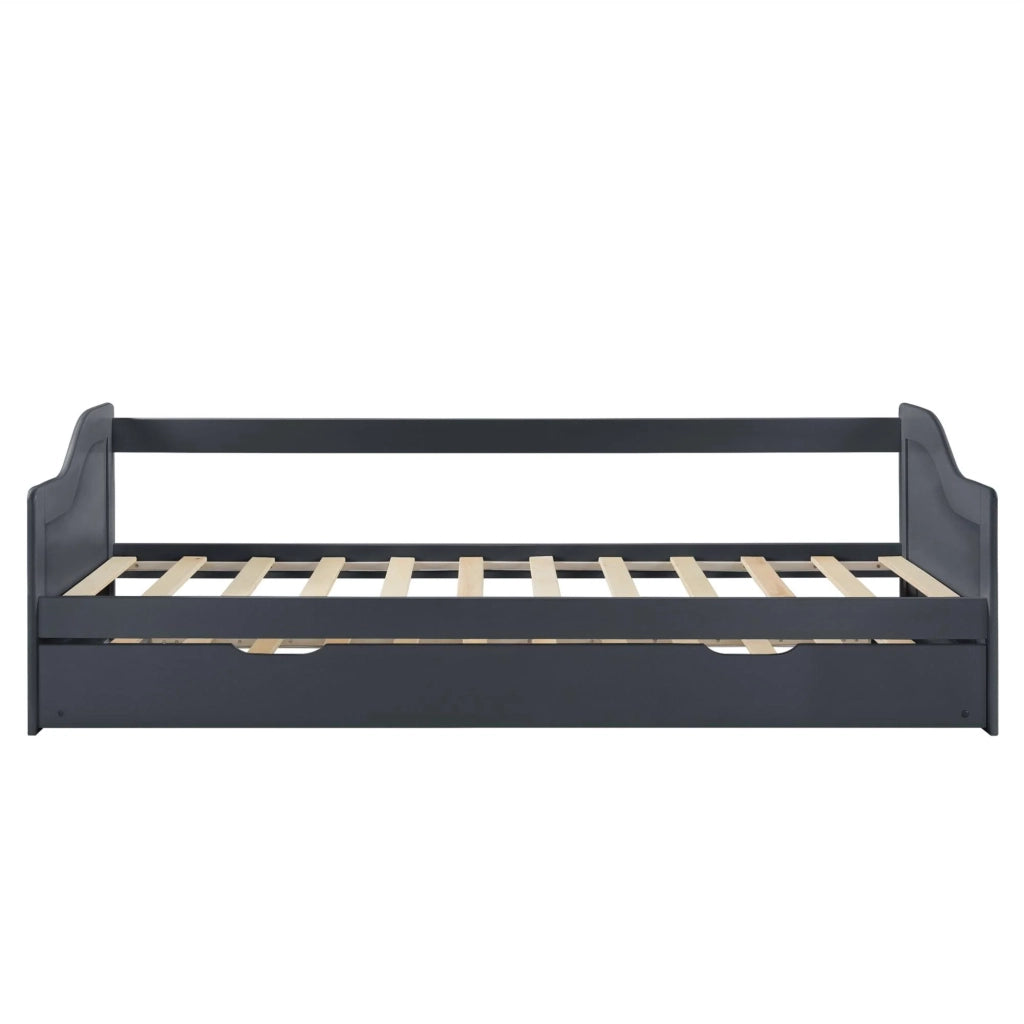 Divano letto trasformabile per 2 persone letto estraibile divano letto letto per gli ospiti struttura in pino rete a doghe in compensato grigio scuro 205x190,5x66cm 03_0001318