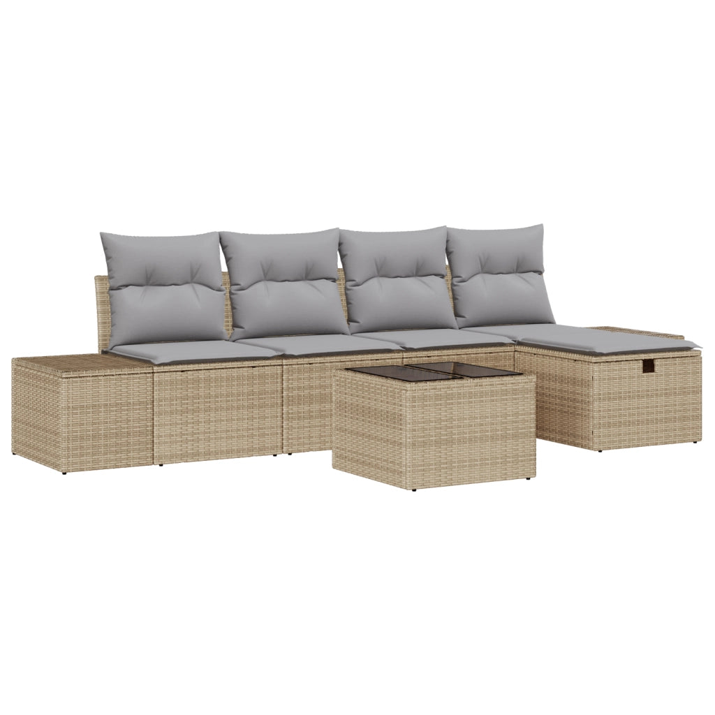 Set di Divani da Giardino da 6 Pezzi con Cuscini Beige Polietilene