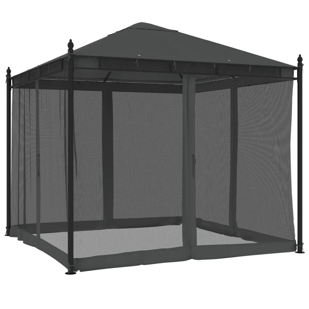 Gazebo | Pergolato con Pareti in Rete Antracite 2,93x2,93 m in Acciaio