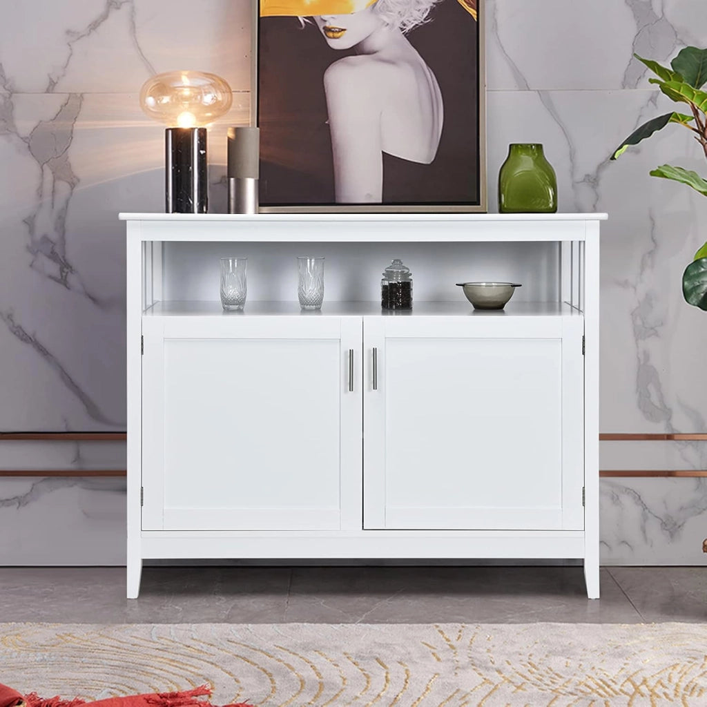 Armadio da cucina a buffet, da cucina, a buffet, con ripiano aperto e 2 ante, in legno, con ripiano regolabile, 114 x 51 x 91 cm, bianco