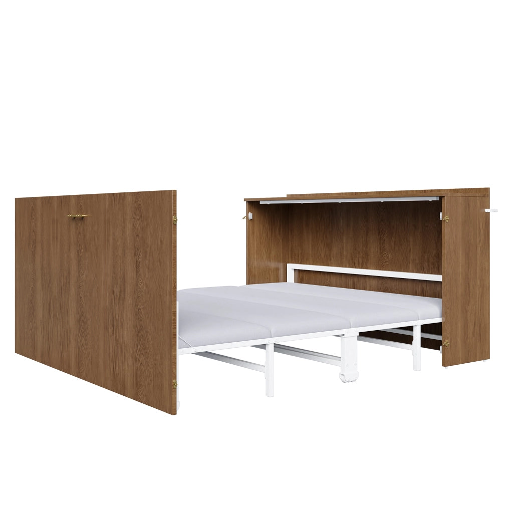 Letto a Scomparsa 140 x 200 cm; Letto Matrimoniale con Ruote Silenziose in Legno e Metallo