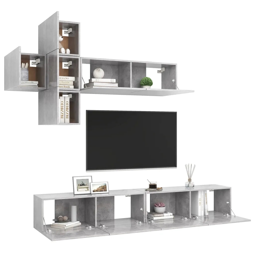 Set di Mobili Porta TV 7 pz-Set di 7 Credenza per TV Grigio Cemento in Legno Multistrato 317430