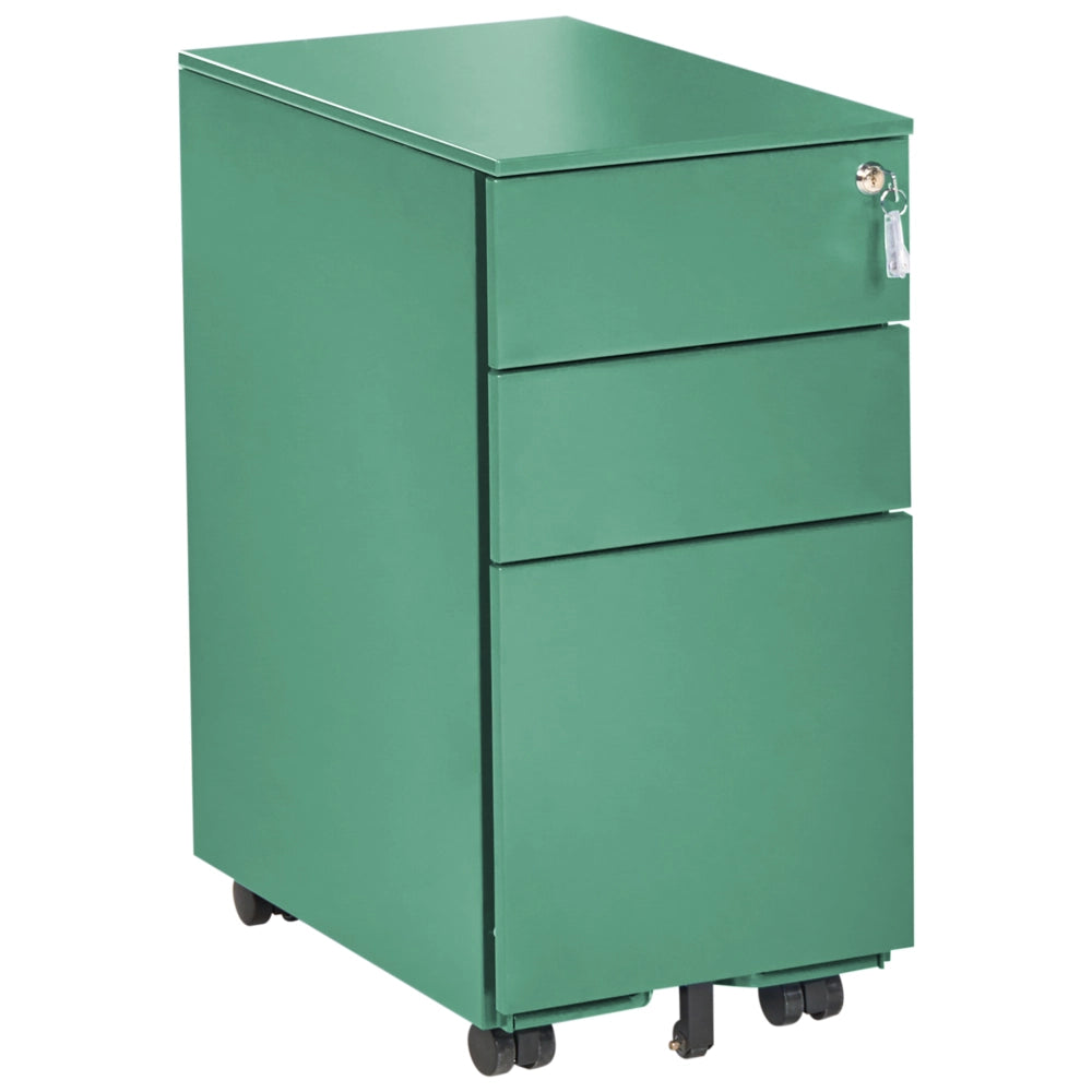 Mobiletto Portaoggetti in Metallo rosso con 3 Cassetti con serratura a chiave e ruote industriali moderno Home Office Garage