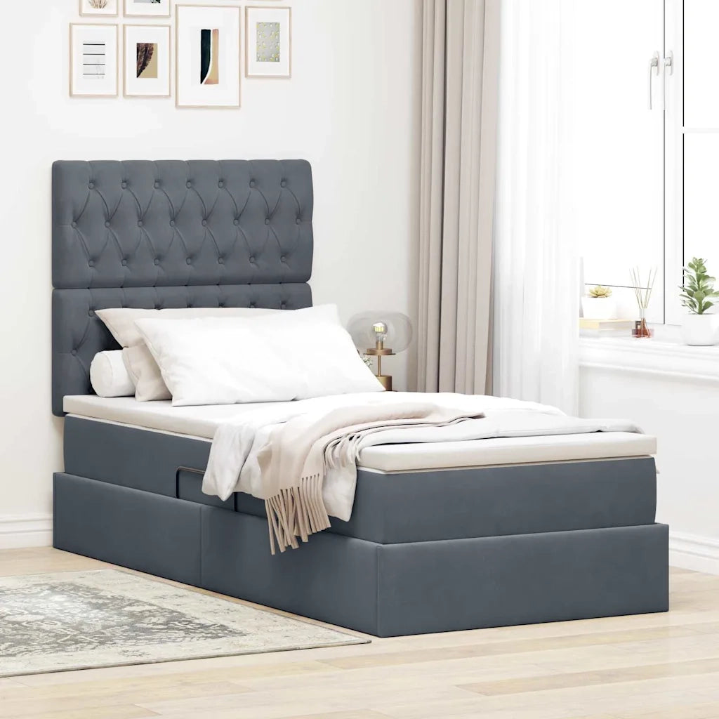 Letto con contenitore e materasso Grigio scuro 90 x 190 cm