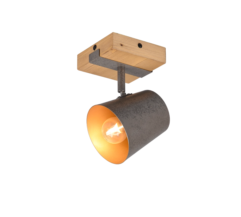 Spot orientabile, legno e metallo, naturale e acciaio/oro, H 18 cm, Bell
