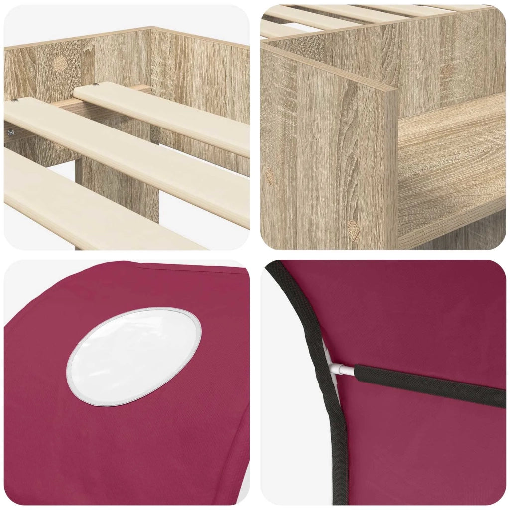 Letto con Tunnel con lo scaffale 3 pz Rovere Sonoma e Rosso 3423507