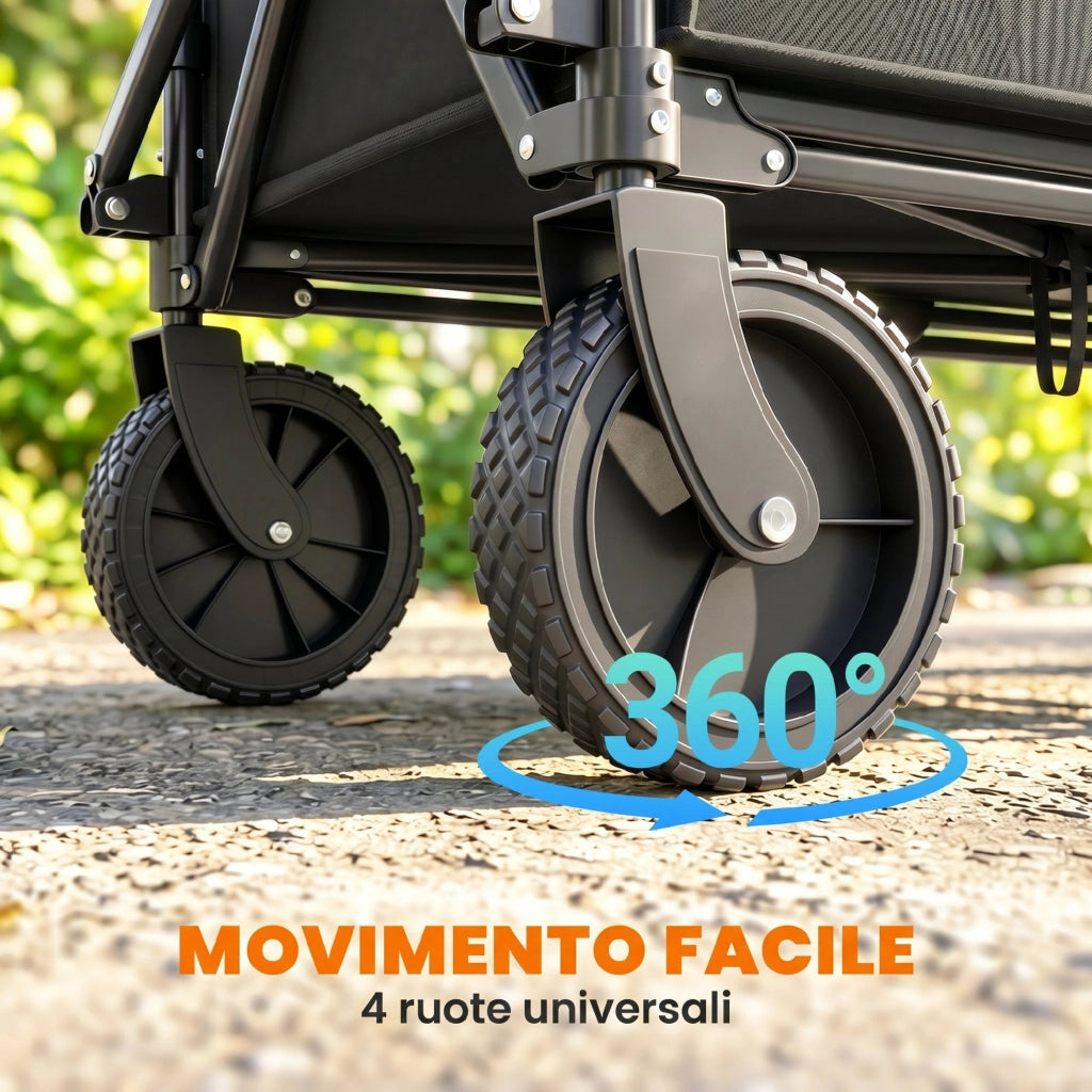 Carrello da Giardino da 180L Pieghevole con Pannello Apribile, in Acciaio e Poliestere, 90x48x62 cm, Nero