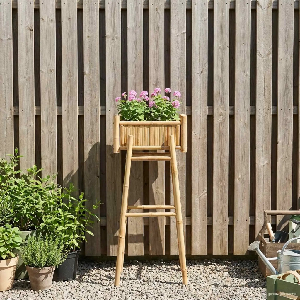 Vaso da Giardino con Supporto Naturale 50 x 38 x 114 cm Bambù 42028233