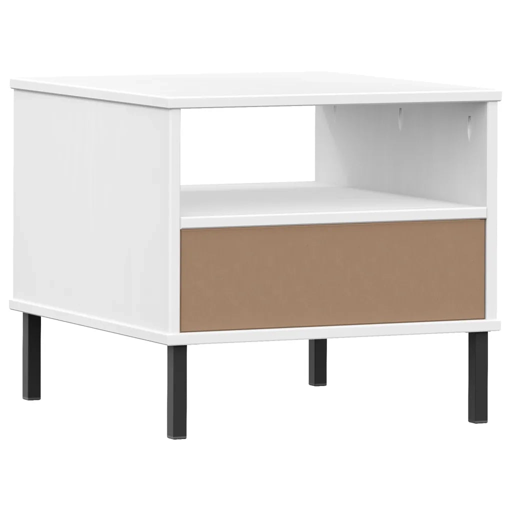 Comodino | Armadio da Notte | Mobiletto da notte con Gambe in Metallo Bianco Legno Massello Pino OSLO