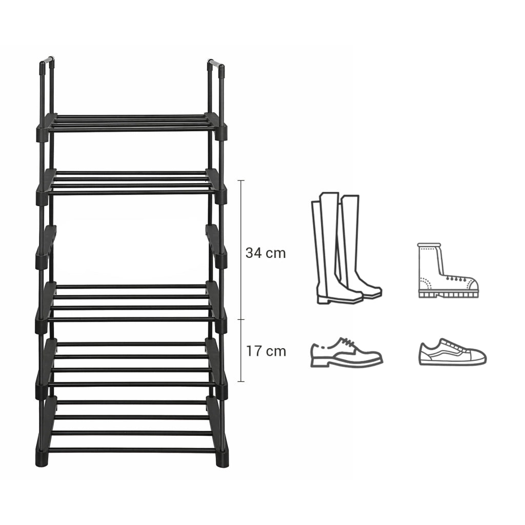 Scarpiera Valora in metallo nero a 6 ripiani in stile loft | moderna | metallo resistente