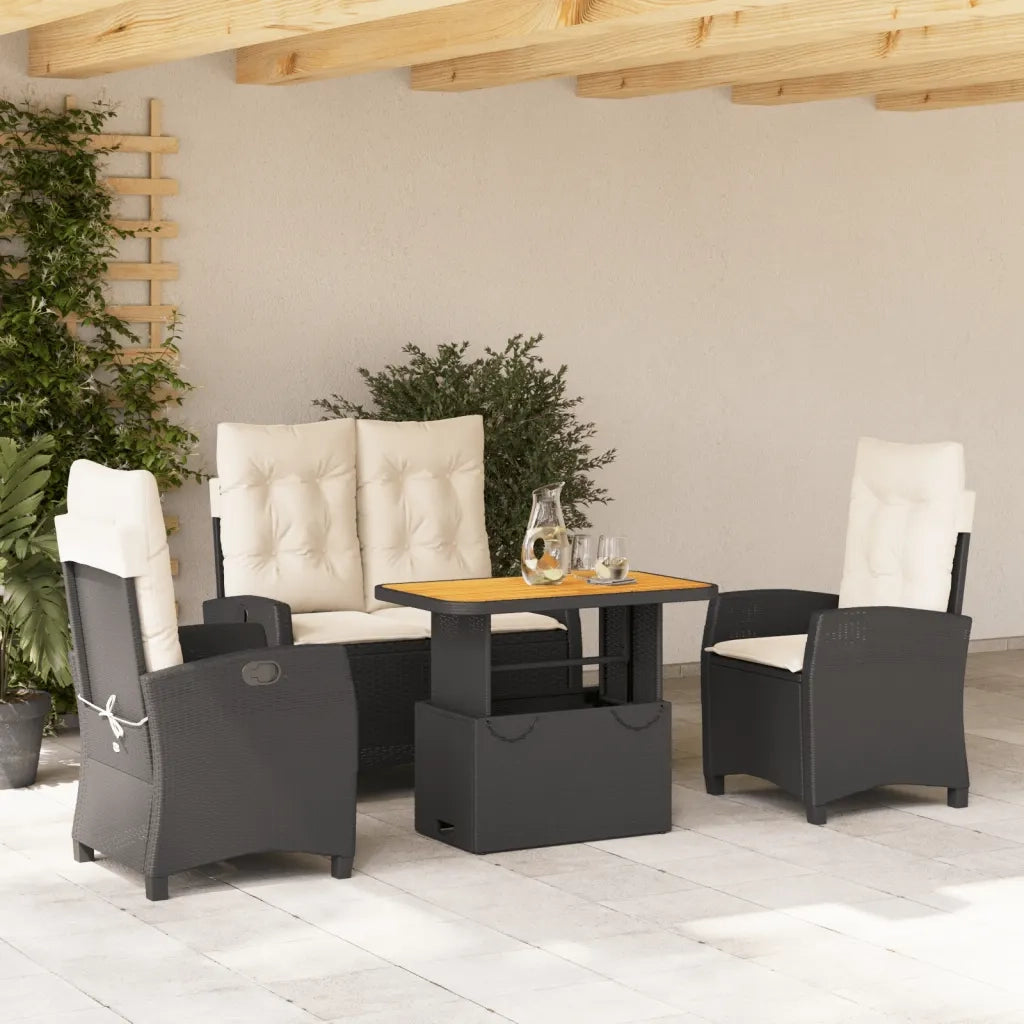 Set da Pranzo da Giardino 4 pz con Cuscini Nero in Polyrattan 3277383