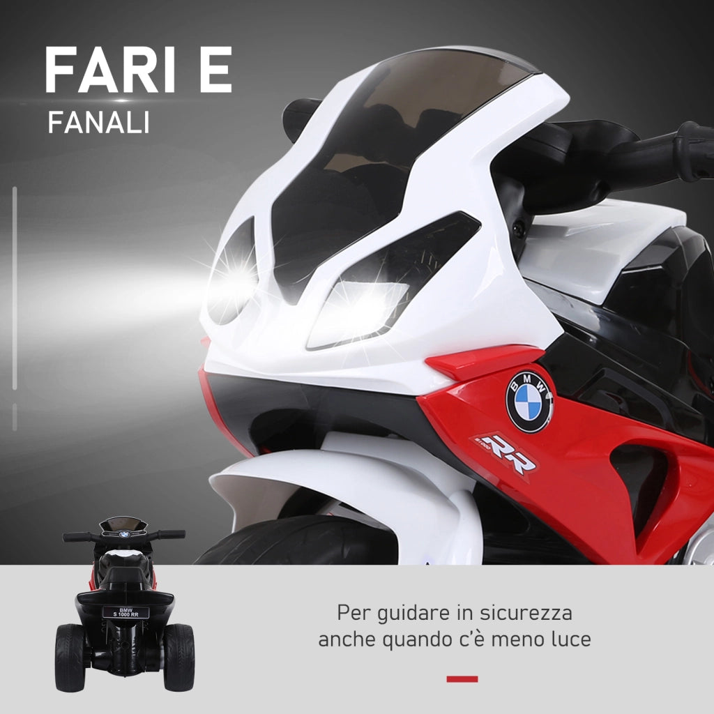 EasyComfort Moto Elettrica per Bambini Max. 20kg con Licenza BMW, Macchina Elettrica con 3 Ruote, Batteria Ricaricabile 6V, Bianco Rosso, 66x37x44cm