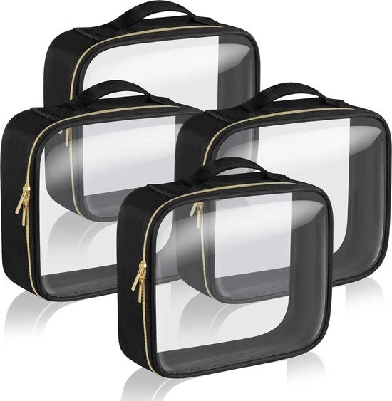 Set di contenitori per igienica acqua resistente - Nero - Set di 4 - Viaggi - PVC - 25*22*3.5cm